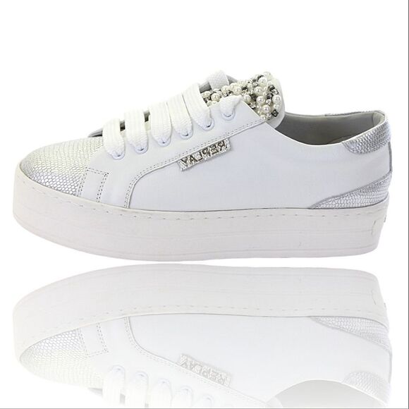 Replay White & Silver Platform Embroidered Heart Sneakers RZ860003L - Picture 1 of 11